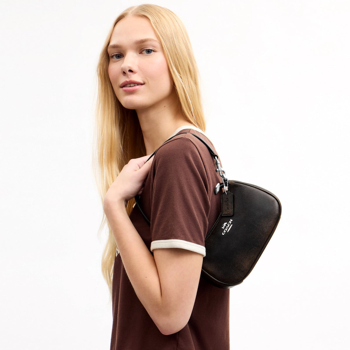 Coach Teri Mini Crossbody Bag In Loved Leather - Silver/Black Brown