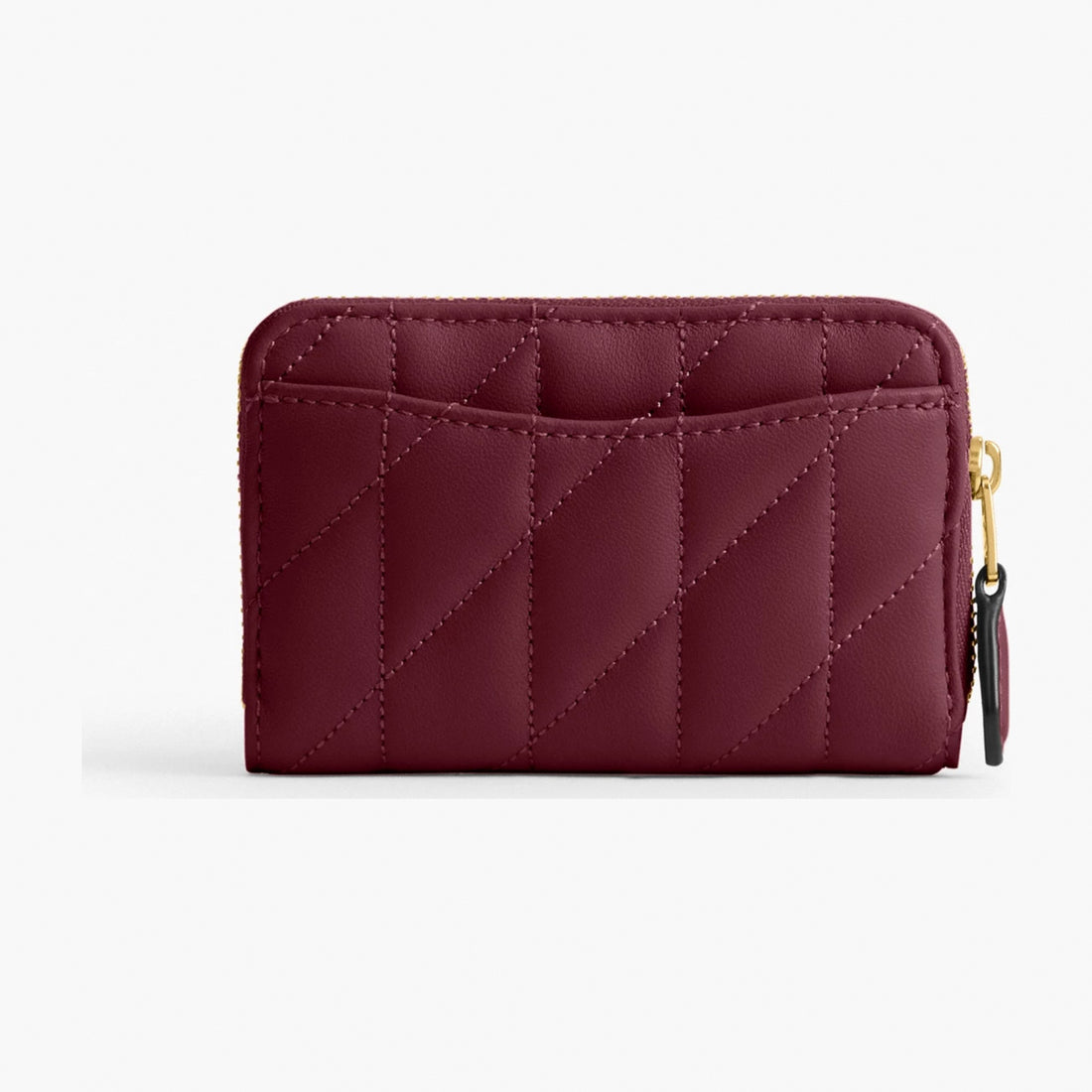 Coach Essential Small Zip Around Card Case With Pillow Quilting - Brass/Dark Cherry