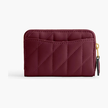 Coach Essential Small Zip Around Card Case With Pillow Quilting - Brass/Dark Cherry