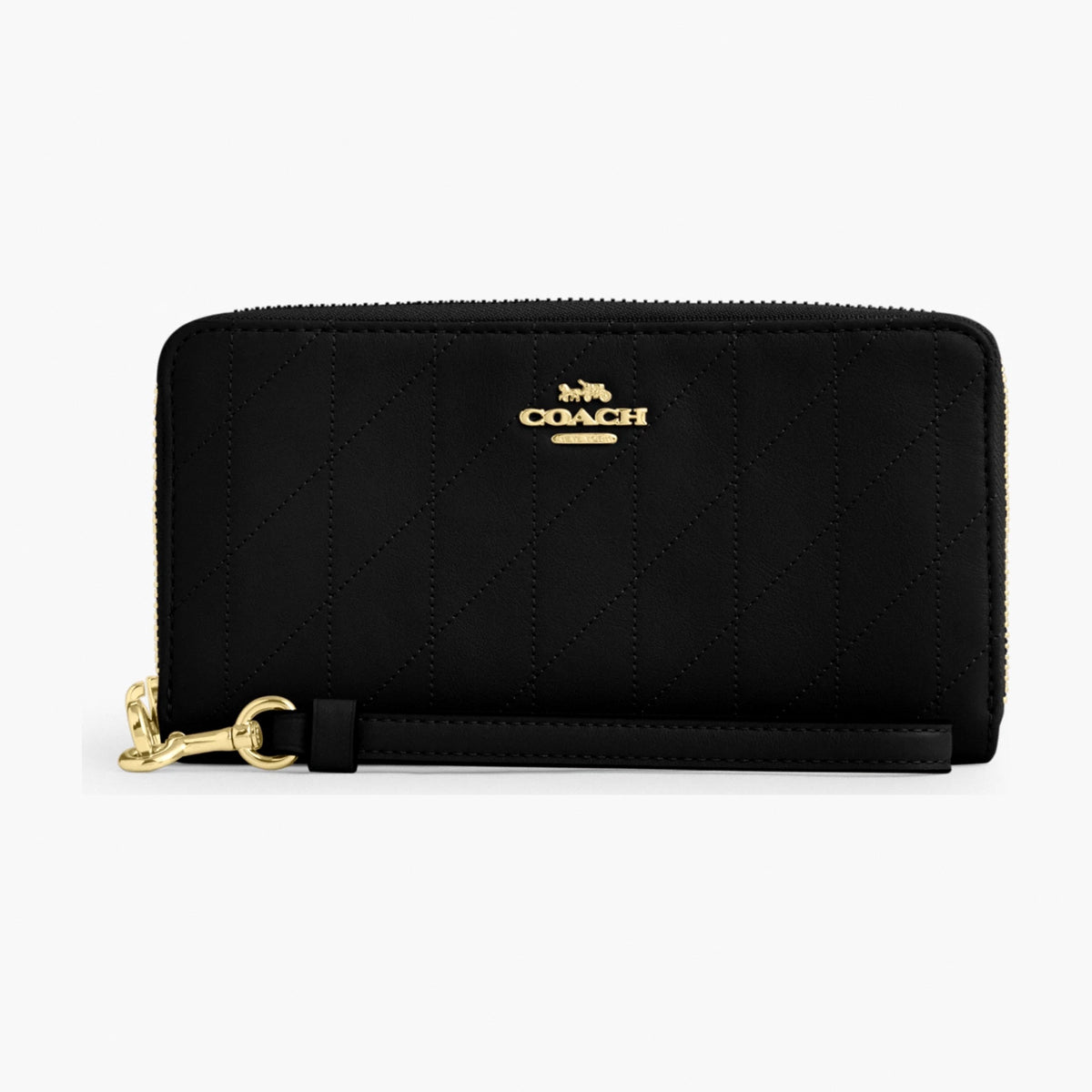 Coach Long Zip Around Wallet With Quilting - Gold/Black