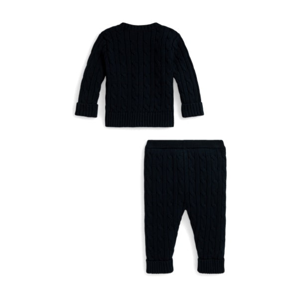 Baby Cable-Knit Cotton Cardigan & Pant - Navy