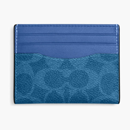 Coach Slim ID Card Case In Signature Canvas - Blue Aqua