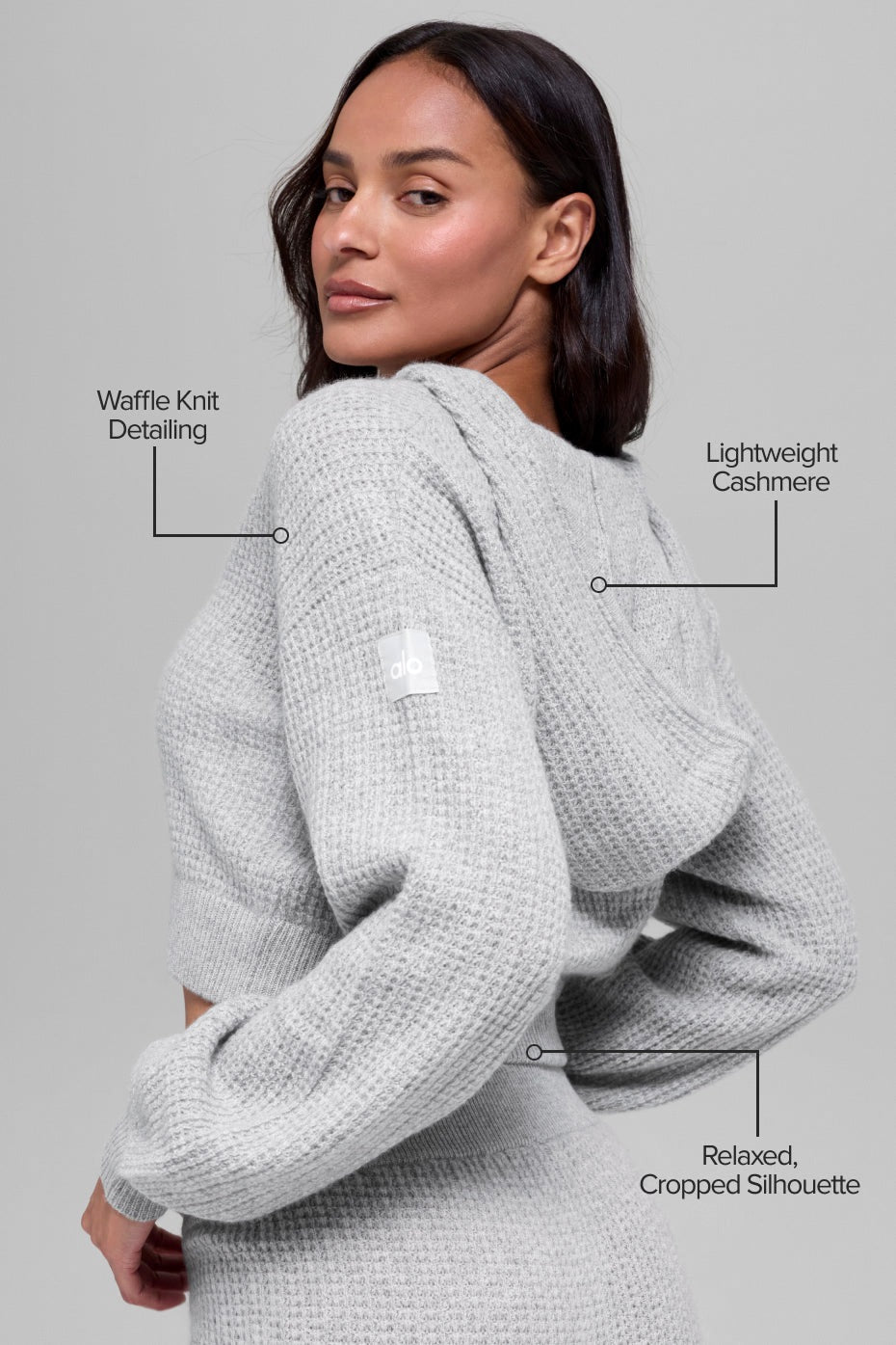Alo Yoga Cashmere Plush Waffle Full Zip Hoodie - Athletic Heather Grey