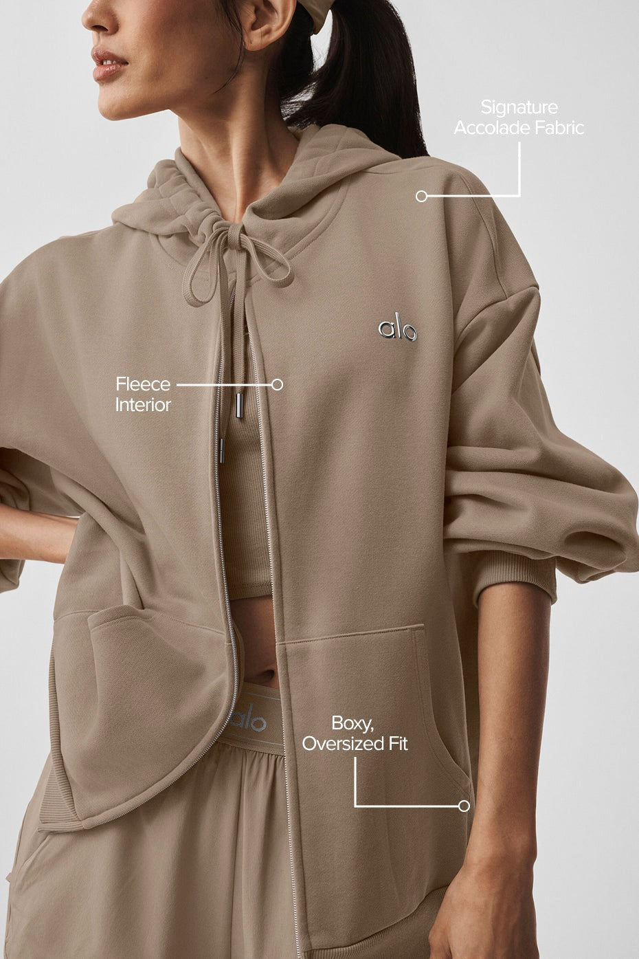 Alo Yoga Accolade Full Zip Hoodie - Gravel