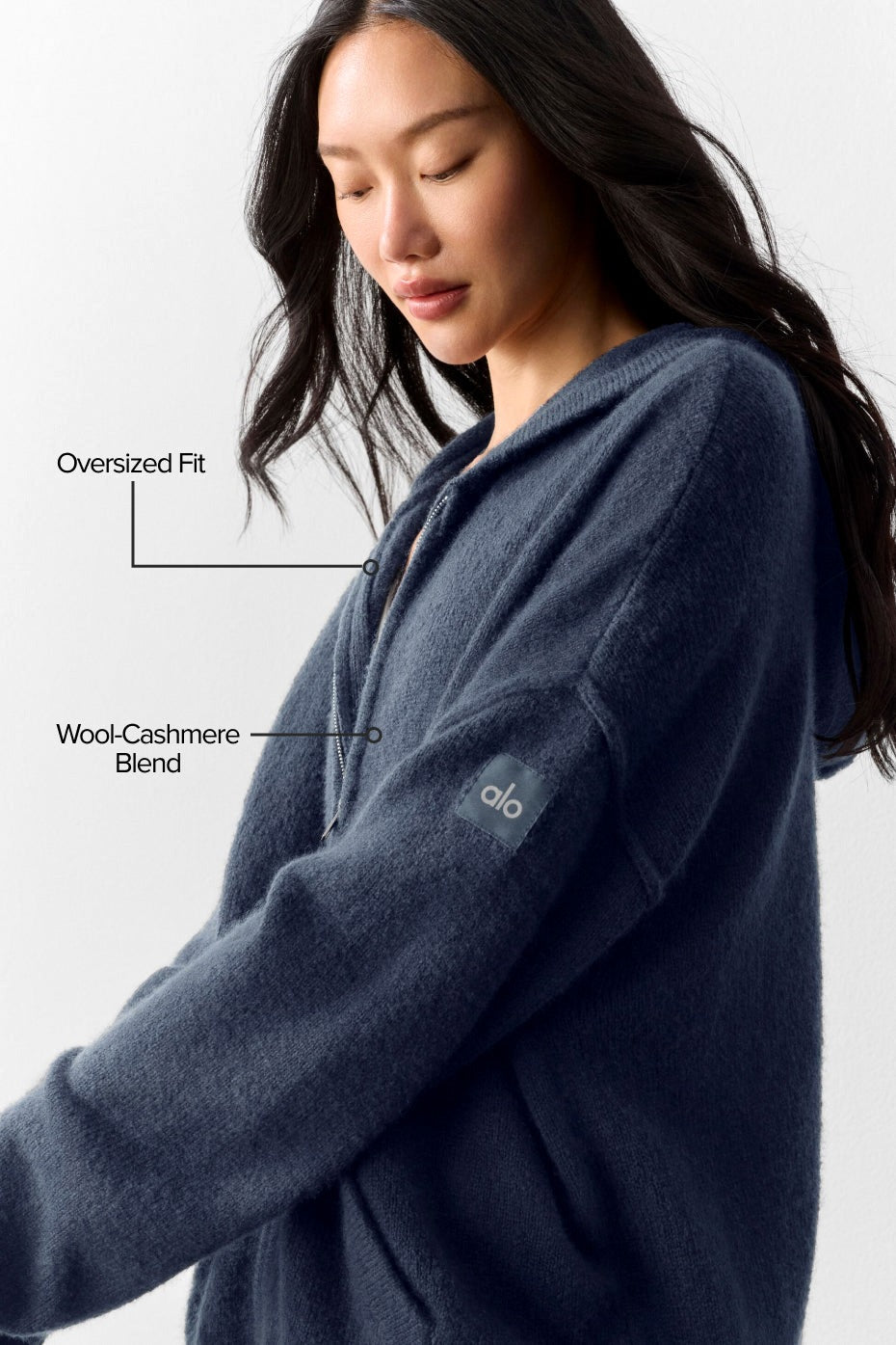 Alo Yoga Wool Cashmere New Class Full Zip Hoodie - Navy