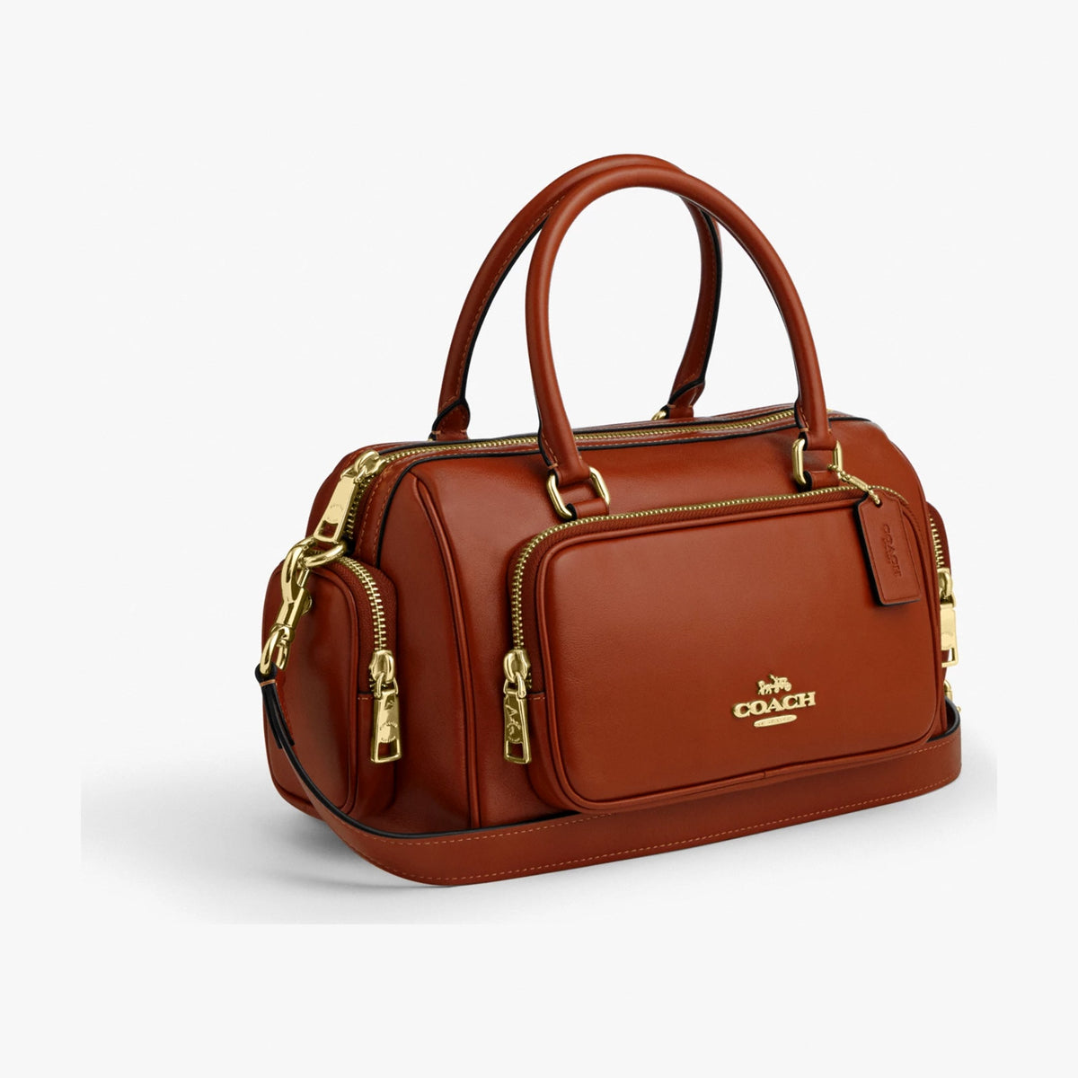 Coach Rowan Satchel Bag With Pockets - Gold/Cinnamon