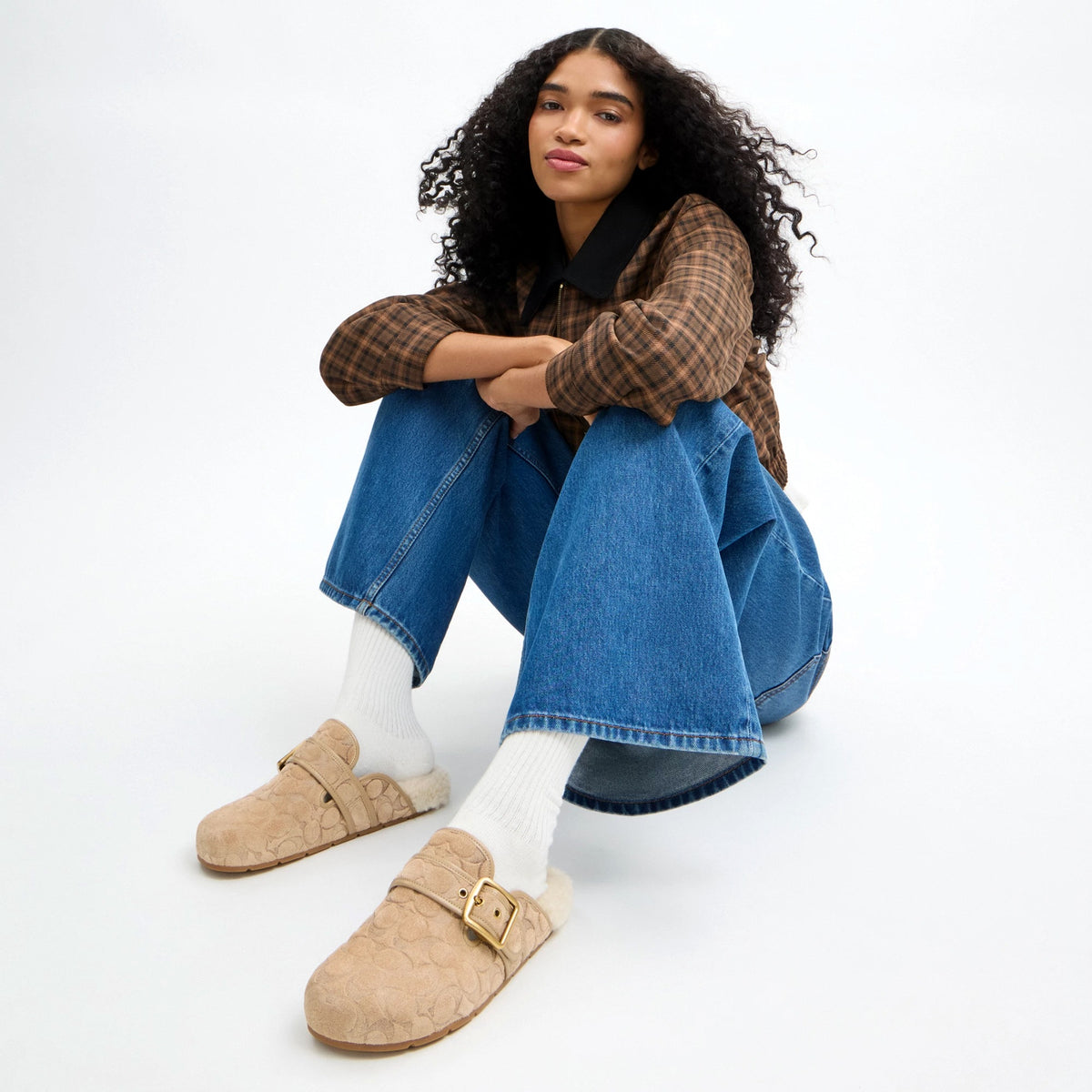 Coach Archival Buckle Clog With Signature Suede And Shearling - Soft Beige