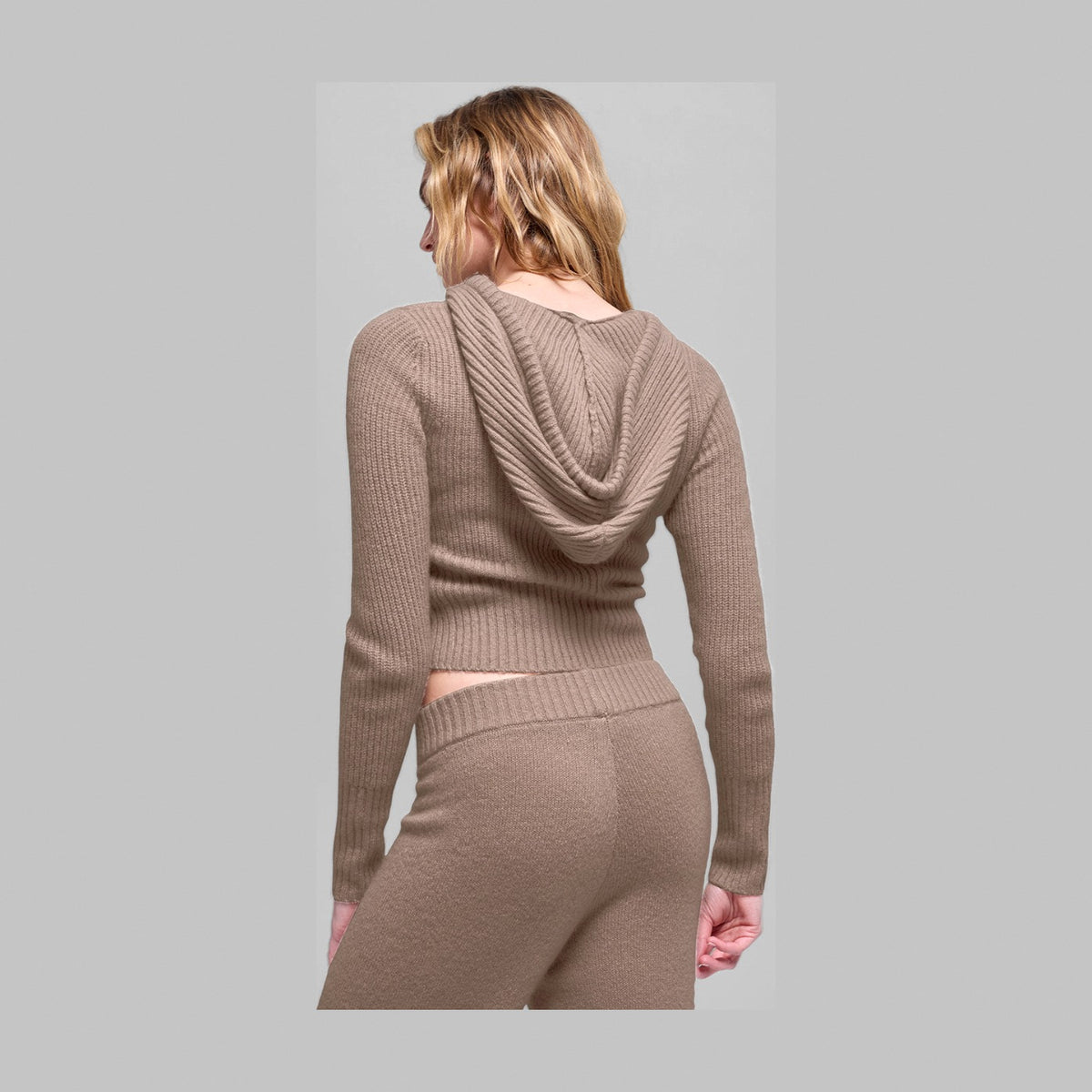 Alo Yoga Wool Cashmere Ribbed Noble Full Zip Hoodie - Chai Latte