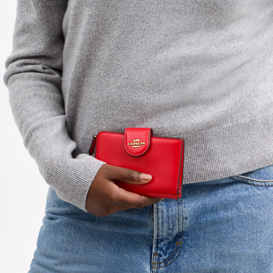 Coach Medium Corner Zip Wallet - Gold/Candy Apple