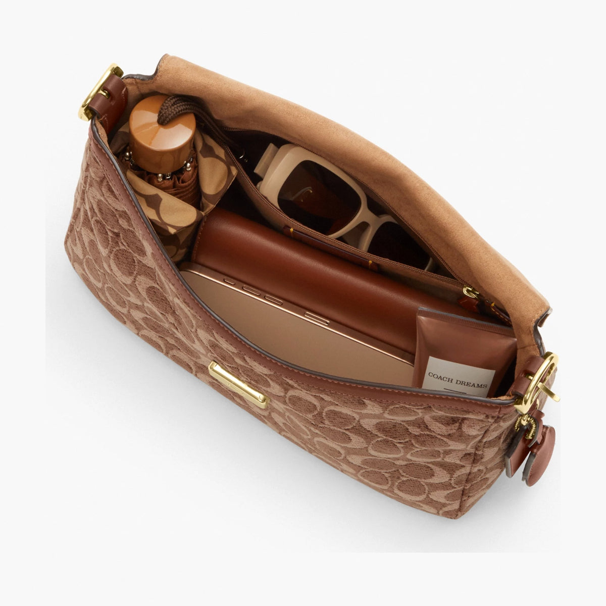 Coach Etta Flap Bag In Signature Chenille - Gold/Light Khaki/Vintage Brown