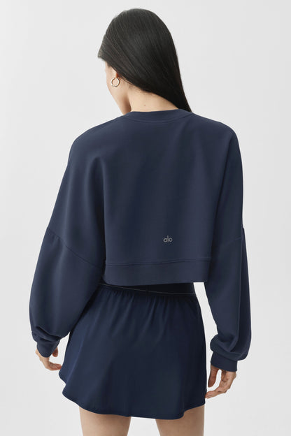 Alo Yoga Cropped Sway Crew Neck Pullover - Navy