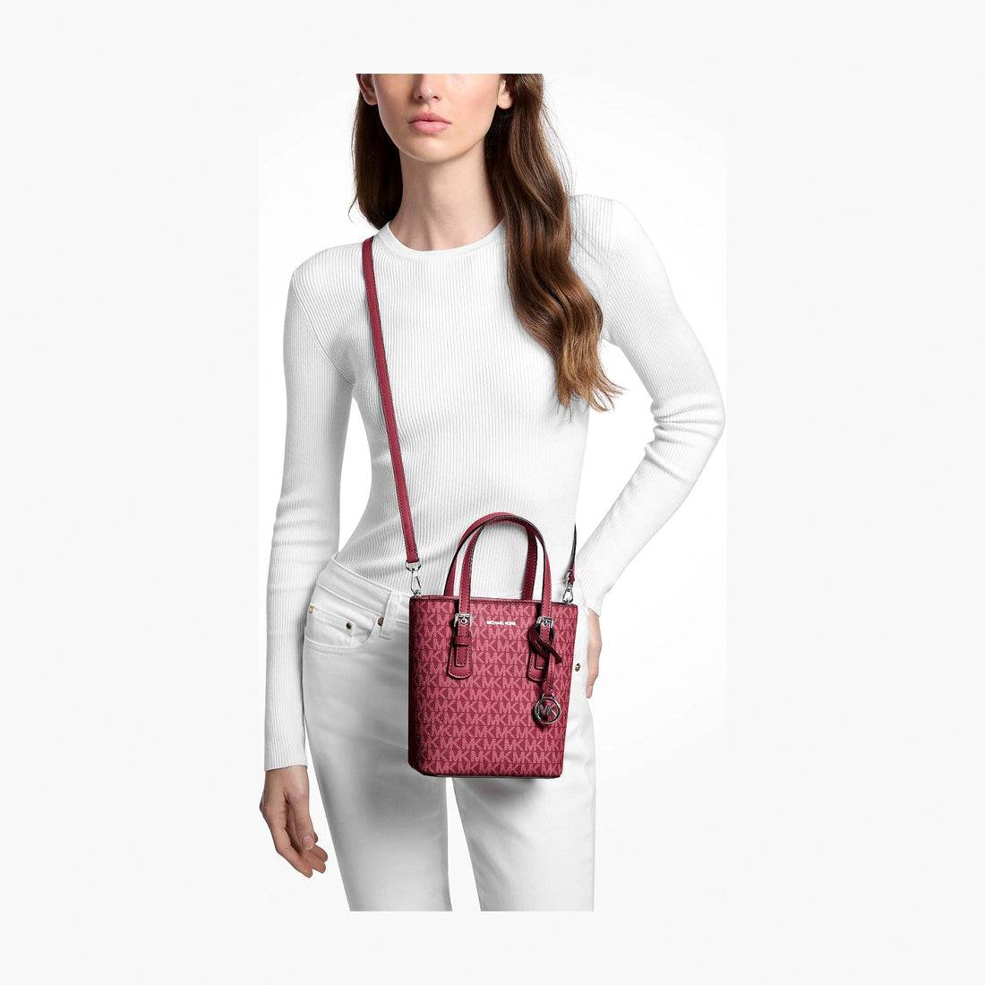 Michael Kors Voyager Extra-Small Signature Logo Convertible Crossbody Bag - MAROON