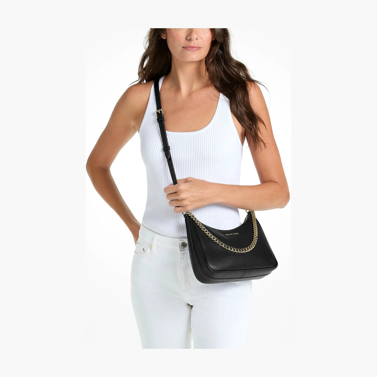 Michael Kors Jet Set Large Pebbled Leather Convertible Crossbody Bag - BLACK