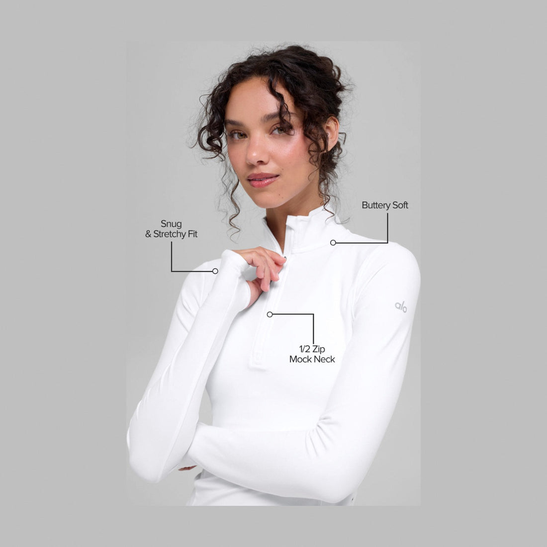 Alo Yoga Alosoft 1/2 Zip Rapid Pullover - White