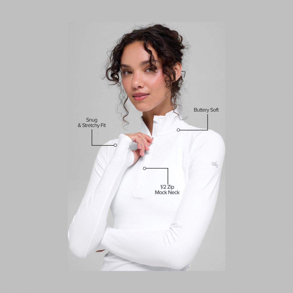 Alo Yoga Alosoft 1/2 Zip Rapid Pullover - White