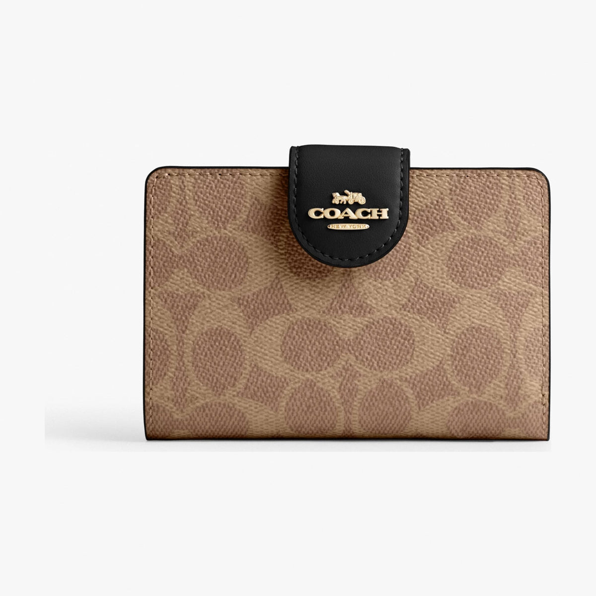 Coach Medium Corner Zip Wallet In Signature Canvas - Gold/Tan/Black