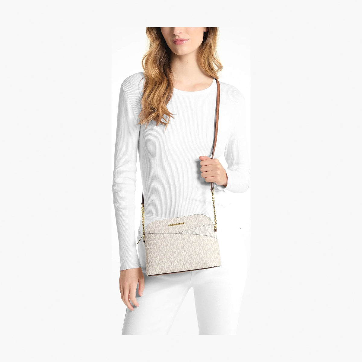 Michael Kors Jet Set Travel Medium Logo Dome Crossbody Bag - VANILLA
