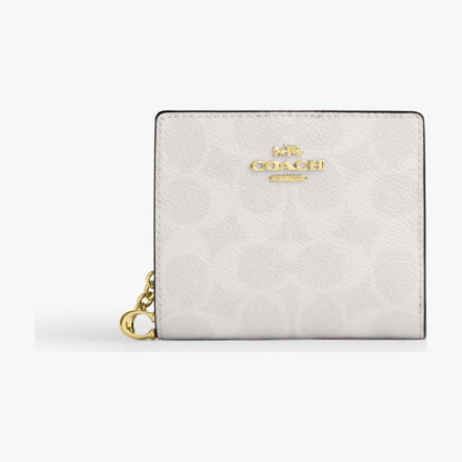Coach Snap Wallet In Signature Canvas - Gold/White/Chalk