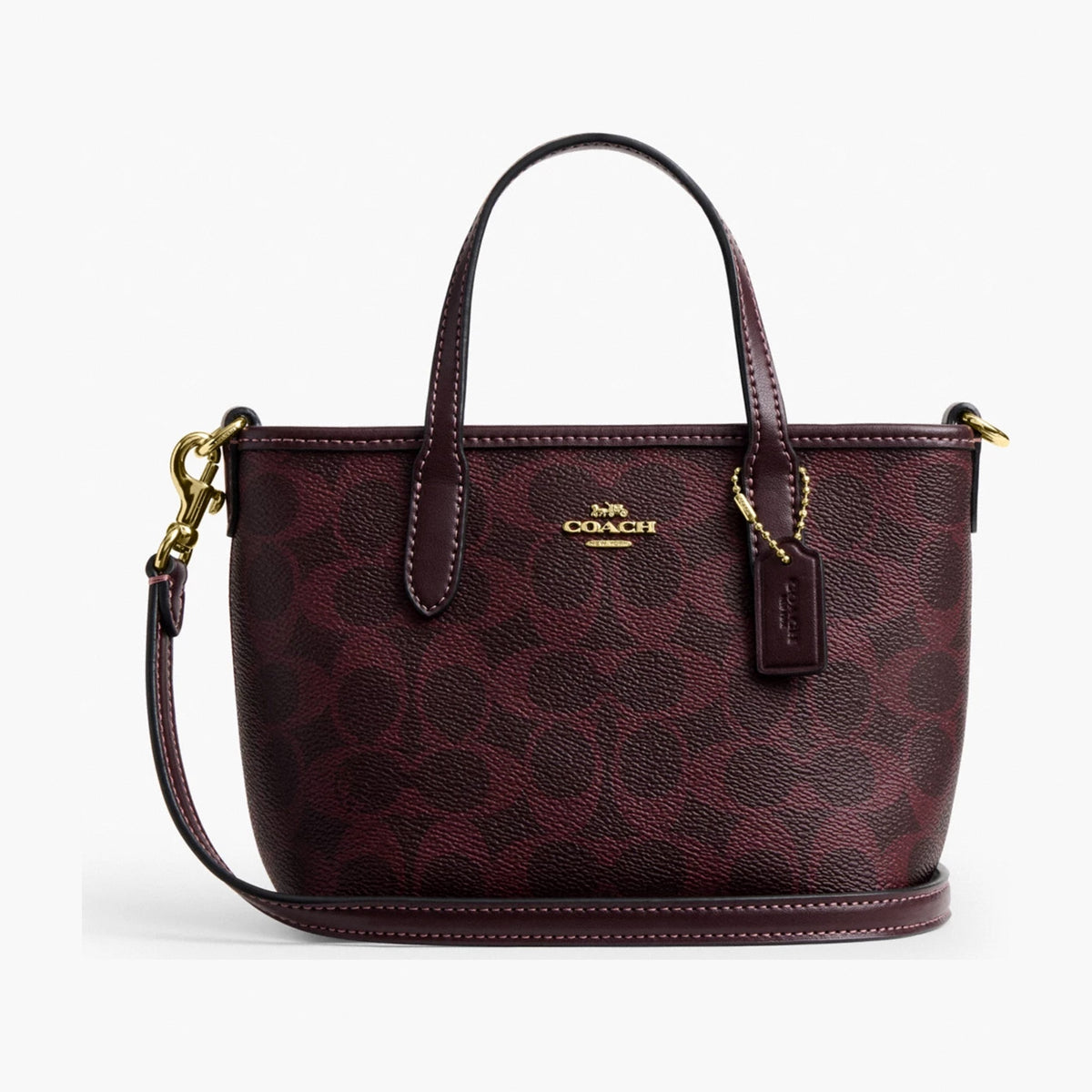 Coach City Mini Tote Bag In Signature Canvas - Gold/Black Currant