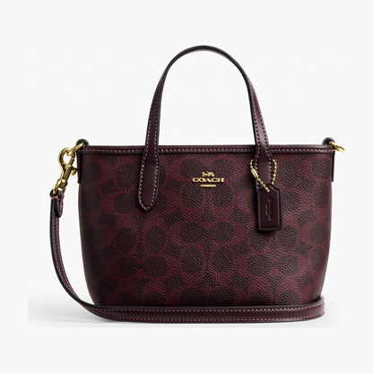 Coach City Mini Tote Bag In Signature Canvas - Gold/Black Currant