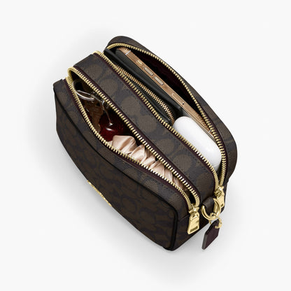 Coach Mini Carey Crossbody Bag In Signature Canvas - Gold/Walnut/Black