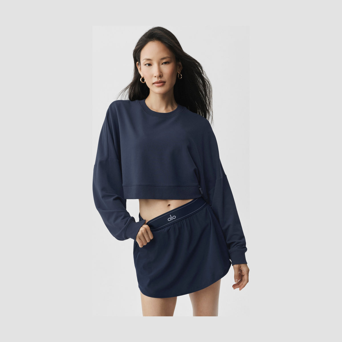 Alo Yoga Cropped Sway Crew Neck Pullover - Navy