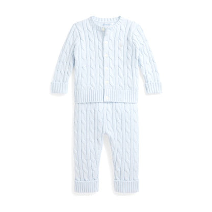 Baby Cable-Knit Cotton Cardigan & Pant - Pearl Blue
