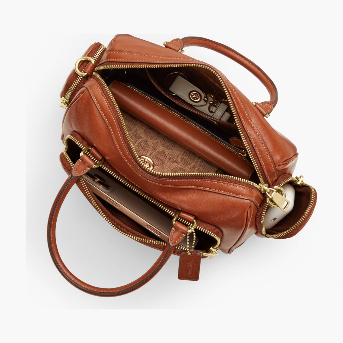 Coach Rowan Satchel Bag With Pockets - Gold/Cinnamon