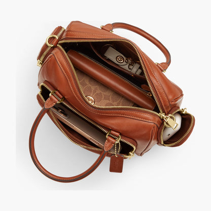 Coach Rowan Satchel Bag With Pockets - Gold/Cinnamon