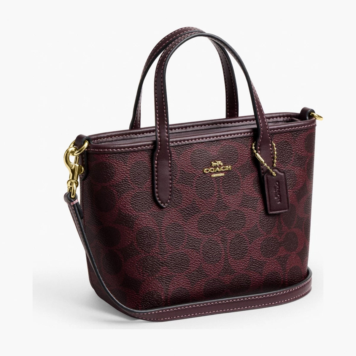 Coach City Mini Tote Bag In Signature Canvas - Gold/Black Currant