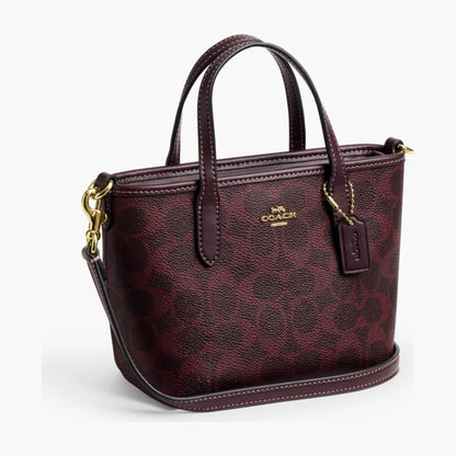 Coach City Mini Tote Bag In Signature Canvas - Gold/Black Currant