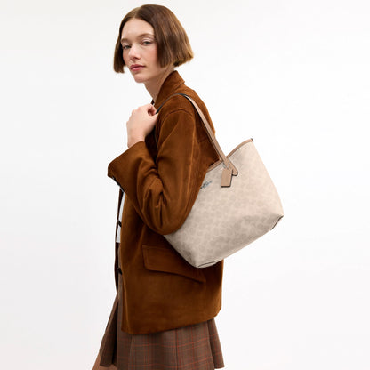 Coach Medium City Tote Bag In Signature Canvas - Silver/Sand/Taupe