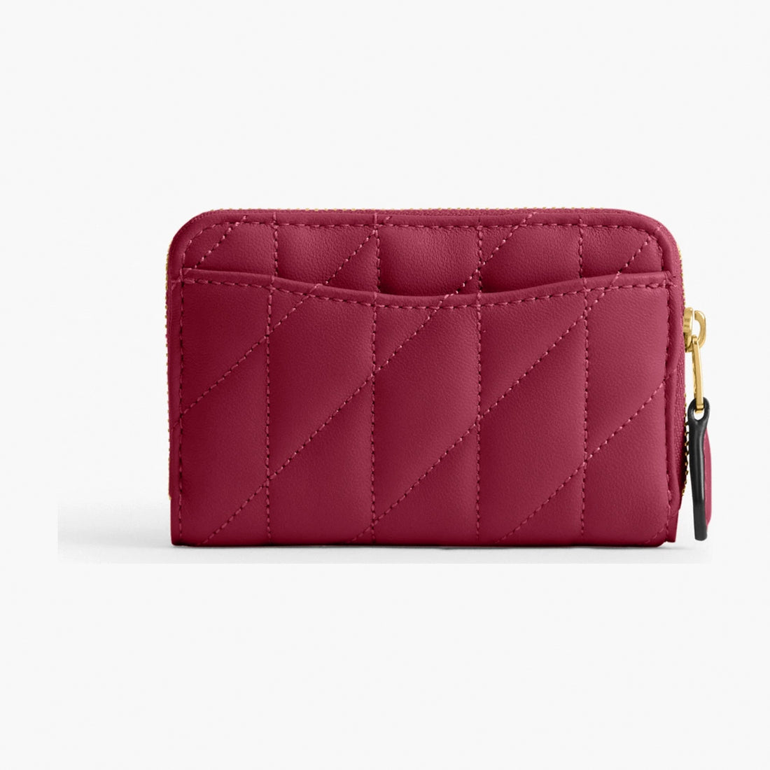 Coach Essential Small Zip Around Card Case With Pillow Quilting - Brass/Dark Fuchsia