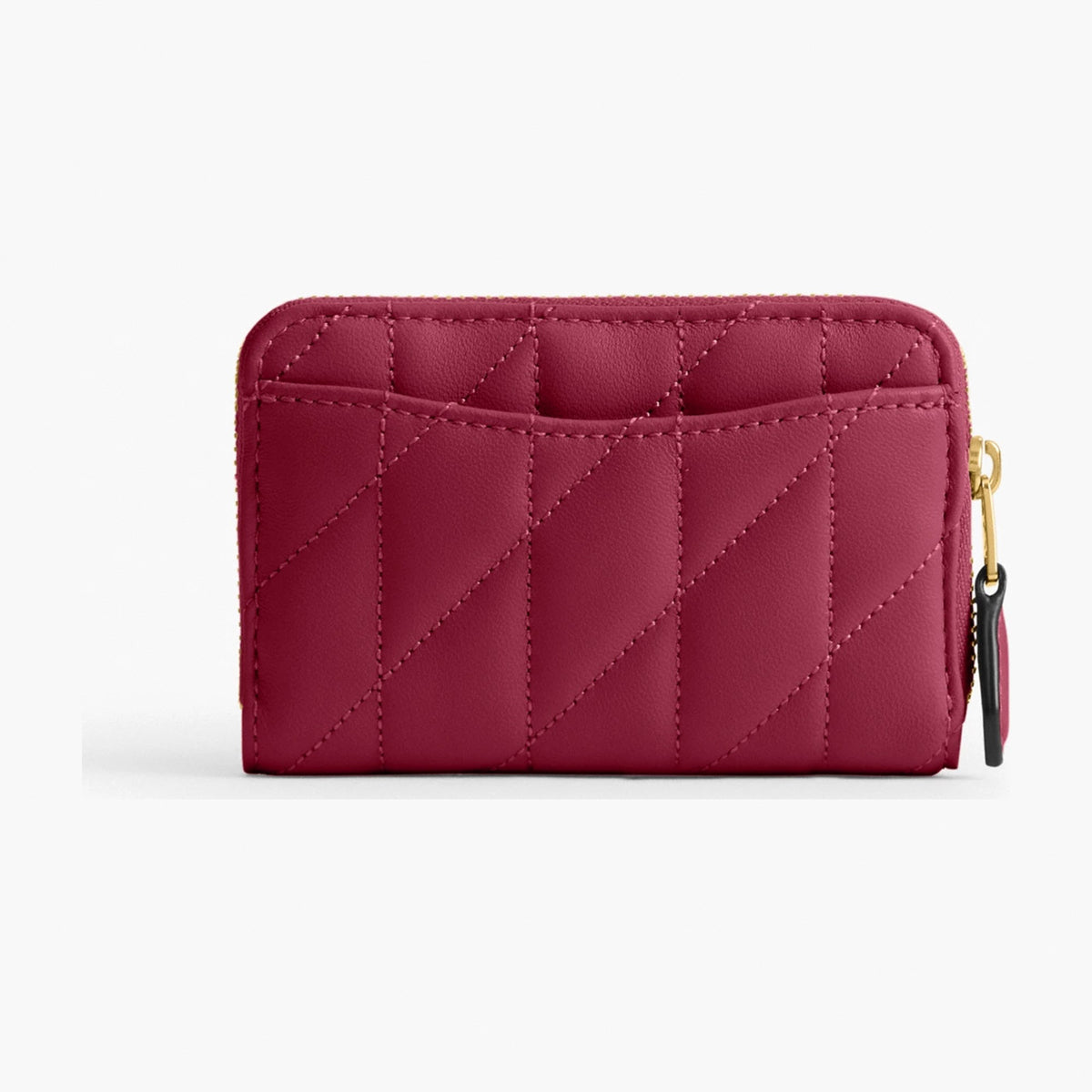 Coach Essential Small Zip Around Card Case With Pillow Quilting - Brass/Dark Fuchsia