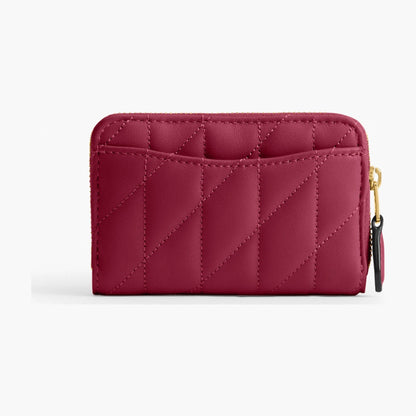 Coach Essential Small Zip Around Card Case With Pillow Quilting - Brass/Dark Fuchsia