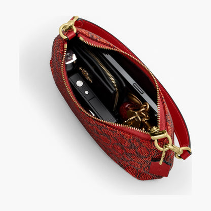 Coach Teri Shoulder Bag In Signature Beaded Satin - Gold/Crimson