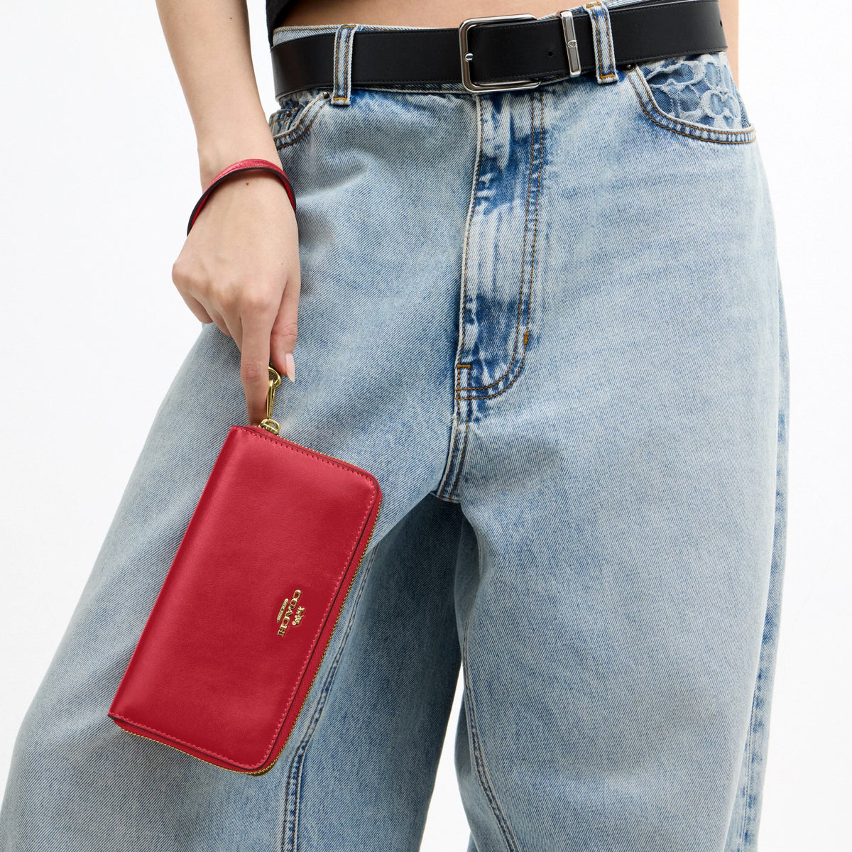 Coach Long Zip Around Wallet - Gold/Poppy
