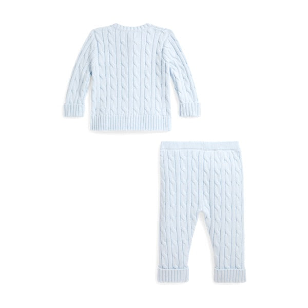 Baby Cable-Knit Cotton Cardigan & Pant - Pearl Blue