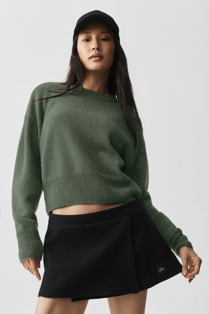 Alo Yoga Wool Cashmere Cropped New Class Crewneck Sweater - Bamboo Green