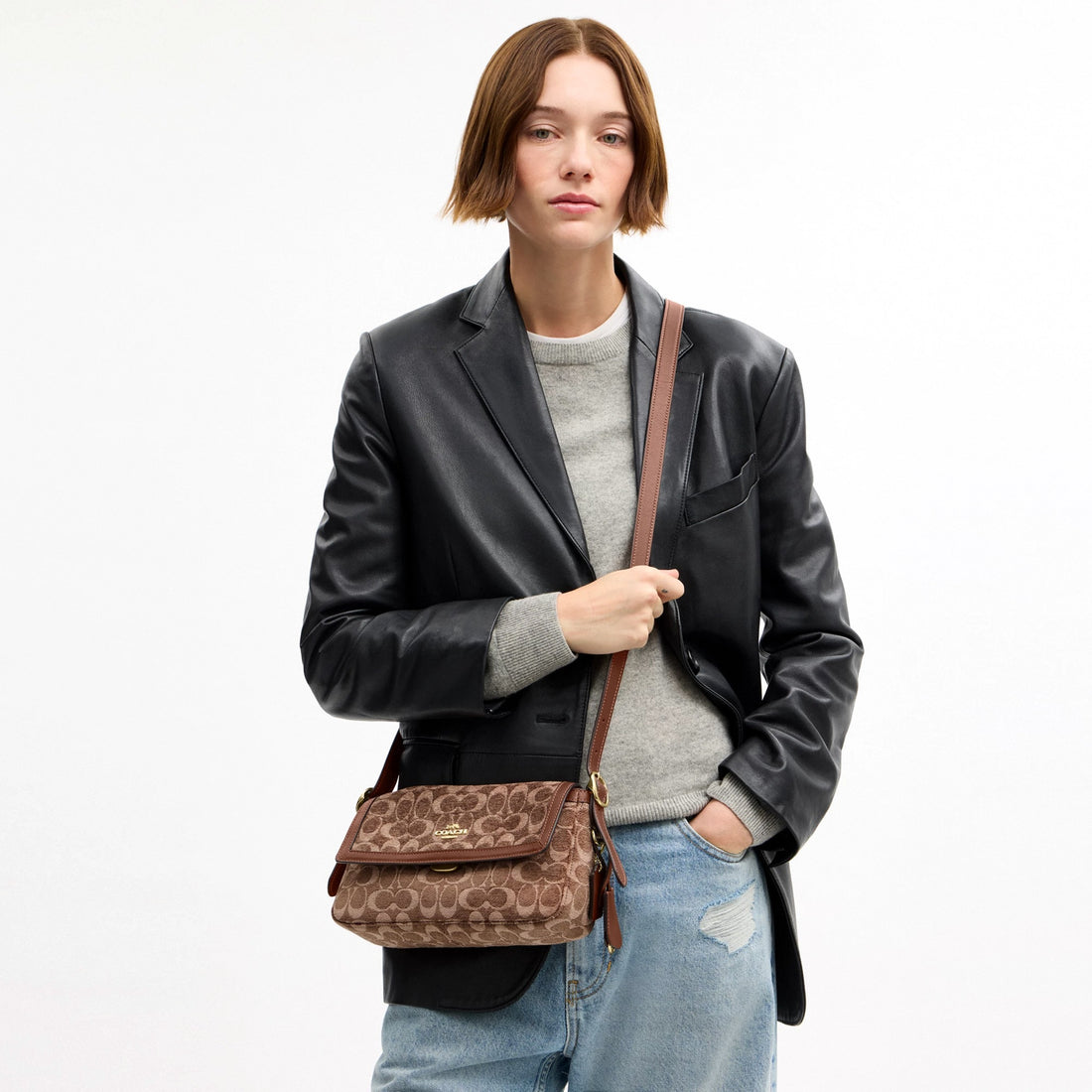 Coach Etta Small Flap Shoulder Bag In Signature Chenille - Gold/Light Khaki/Vintage Brown