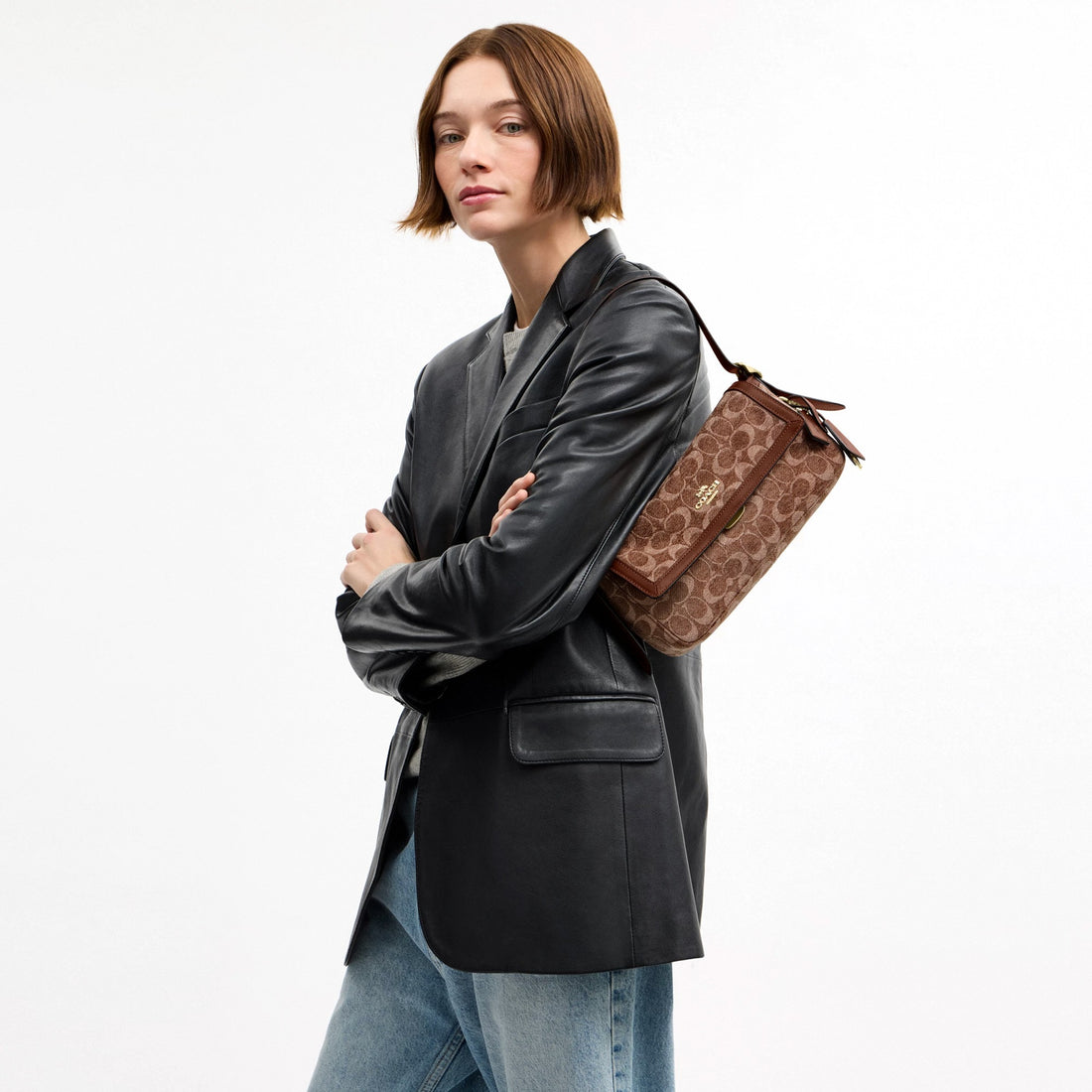 Coach Etta Small Flap Shoulder Bag In Signature Chenille - Gold/Light Khaki/Vintage Brown