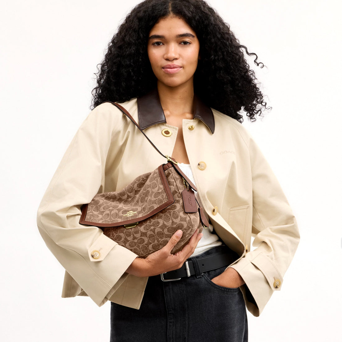 Coach Etta Flap Bag In Signature Chenille - Gold/Light Khaki/Vintage Brown