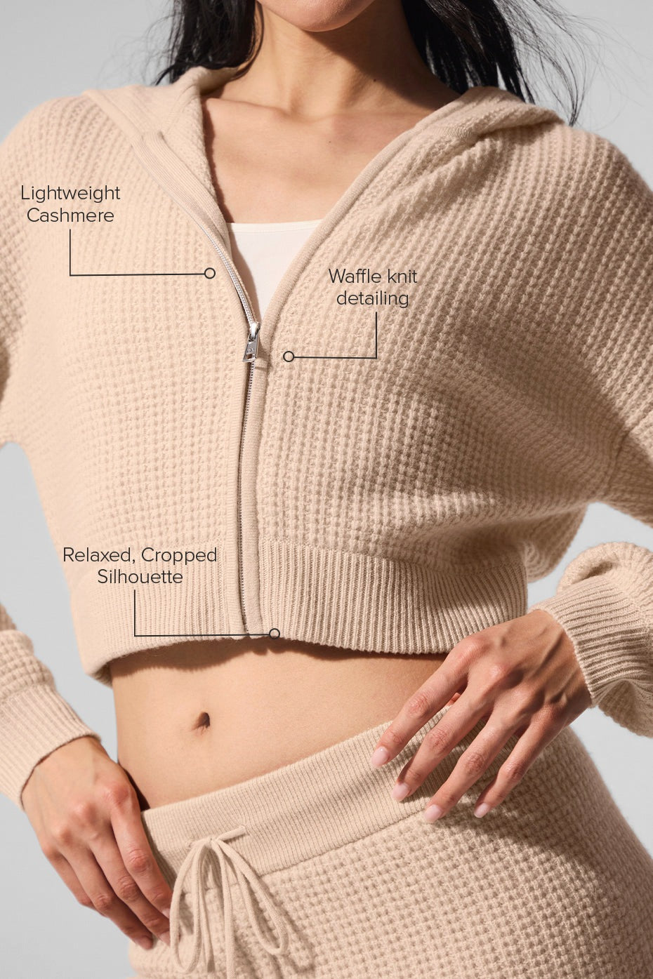 Alo Yoga Cashmere Plush Waffle Full Zip Hoodie - Macadamia Blush
