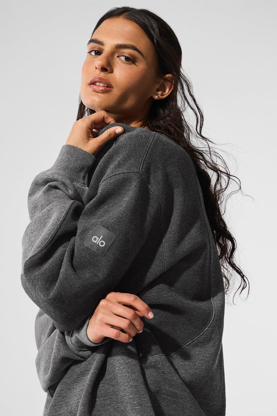 Alo Yoga Make Waves Crew Neck Pullover - Dark Heather Grey Tonal