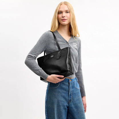 Coach Medium City Tote Bag - Silver/Black