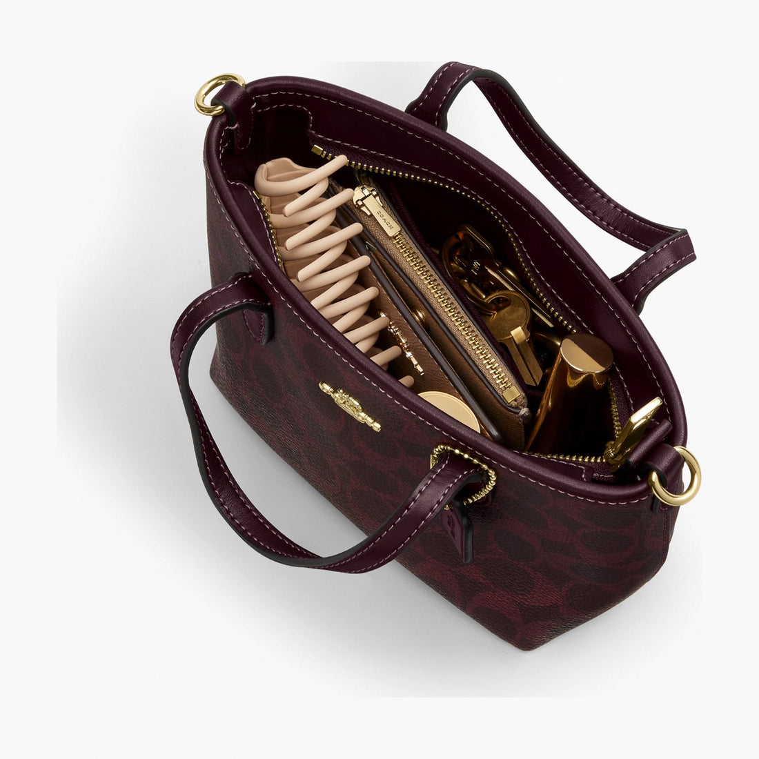 Coach City Mini Tote Bag In Signature Canvas - Gold/Black Currant