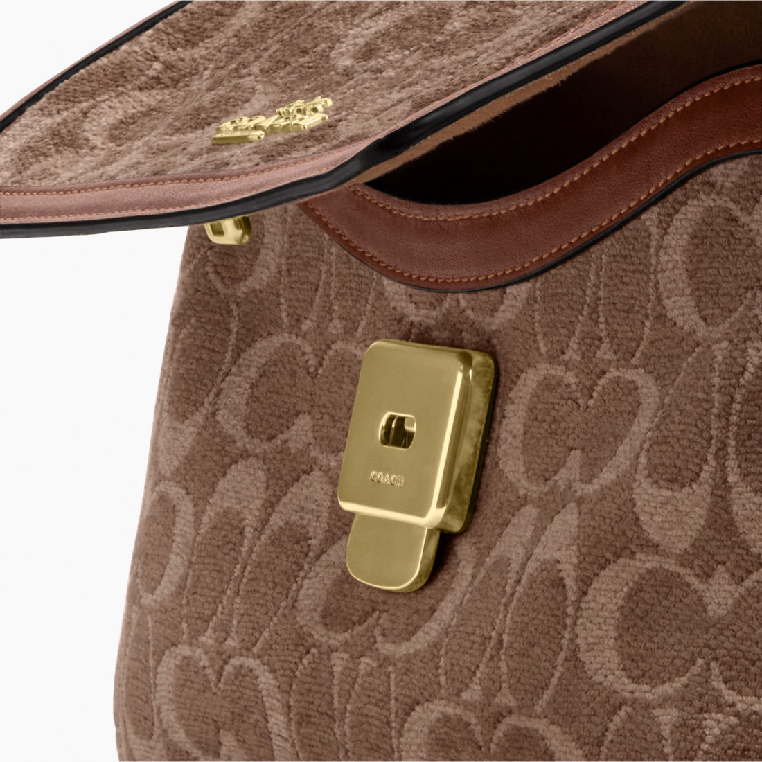 Coach Etta Small Flap Shoulder Bag In Signature Chenille - Gold/Light Khaki/Vintage Brown