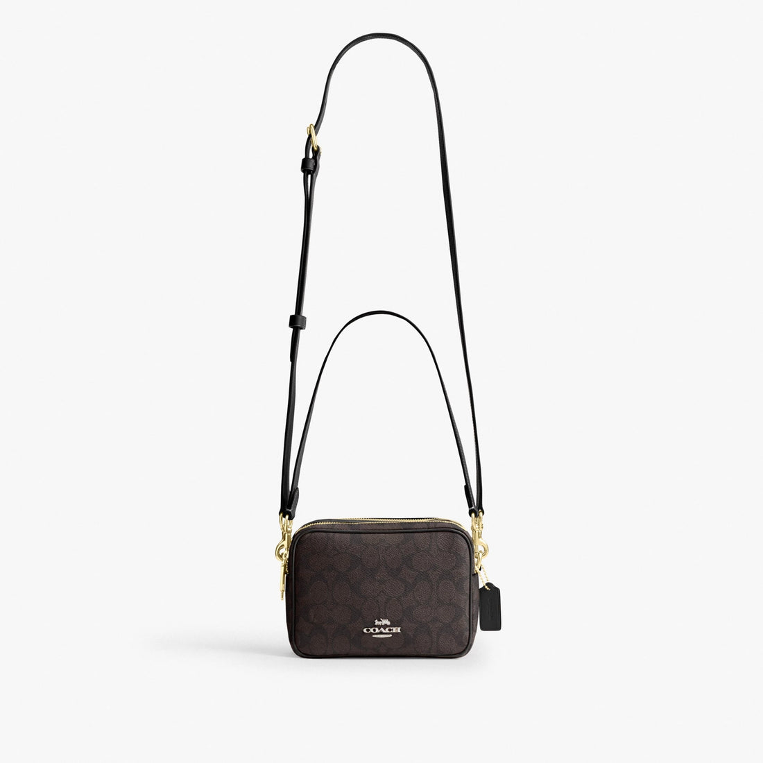 Coach Mini Carey Crossbody Bag In Signature Canvas - Gold/Walnut/Black