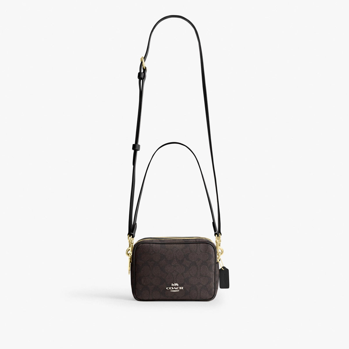 Coach Mini Carey Crossbody Bag In Signature Canvas - Gold/Walnut/Black