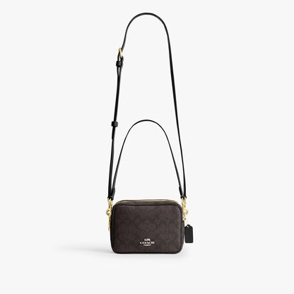 Coach Mini Carey Crossbody Bag In Signature Canvas - Gold/Walnut/Black